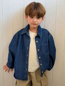 DAZY Toddler Boys' Loose Casual Denim Shacket, Fall - Medium Wash - View 5