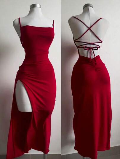 Franclia Women's Fashionable Solid Color Slit Dress