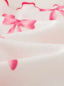 SHEIN 超萌芭蕾舞风格粉色蝴蝶结爱心印花，粉色蝴蝶结丝带印花，舒适透气，四件套女童家居服，长袖长裤，适合夏季、秋季、冬季穿着，街头风、休闲校园运动风、户外野餐、街拍、居家、校园等场合。 - 粉色 - 查看 3