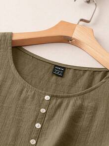 EMERY ROSE Women's Solid Color Round Neck Casual Versatile Tank Top, Summer Vacation Sage Green - Army Green - View 5