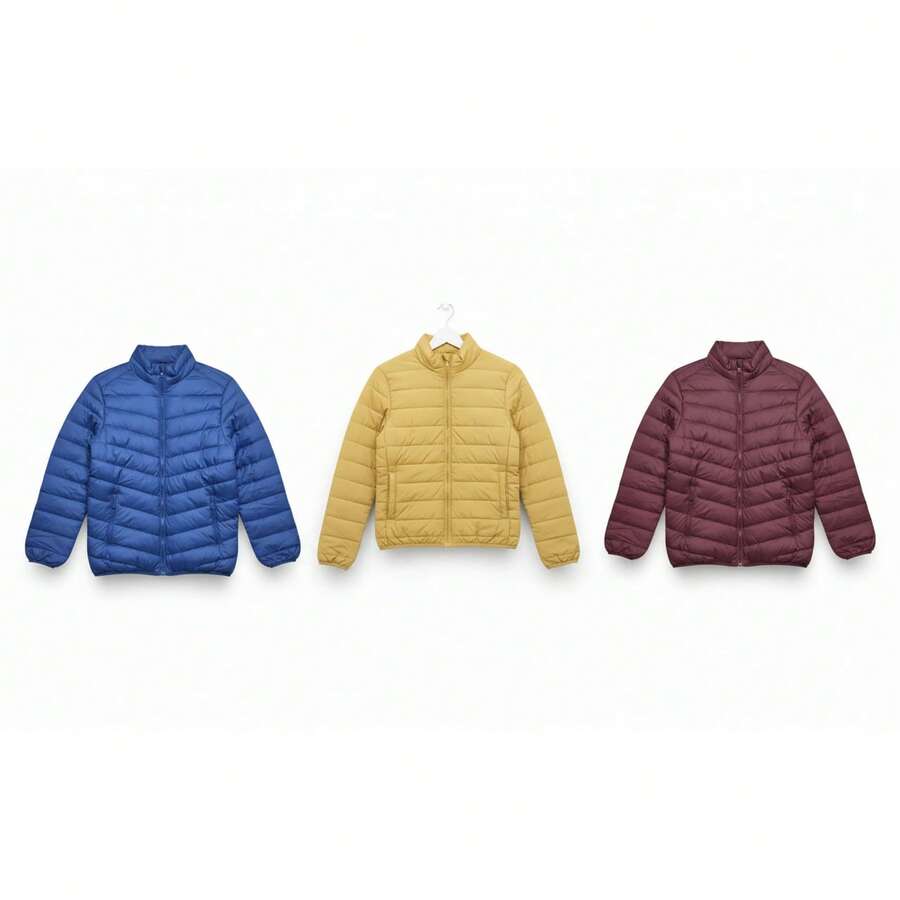 Chamarra Acolchada Ligera COLOR AMARILLO, CHAMARRA AZUL y CHAMARRA VINO3 PK para Hombre con Estilo Urbano, Diseño Moderno y Corte Casual, Abrigo de Moda para Clima Frío Ligero con Acabado Premium y Confort Diario - Amarillo - Ver 1