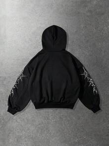 ROMWE MEN Men's Casual Printed Hoodie, Loose Fit - Black - View 2