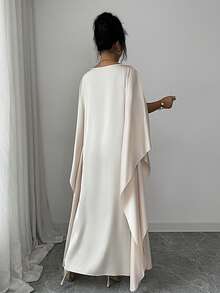 SHEIN Elenzya Vestido largo de color albaricoque elegante para mujer, de unicolor minimalista, para uso diario brillante - Albaricoque - Ver 2