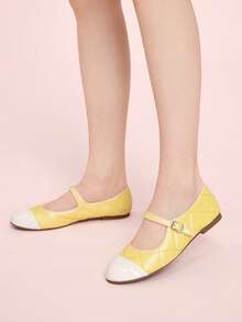 CUCCOO DOLLMOD Women's Contrast Color Buckle Design Casual Everyday Fashion Loafers For Christmas - Yellow - View 5
