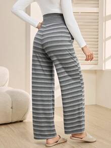 SHEIN Knitted Loose Casual Long Drawstring Maternity Sweatpants - Grey - View 2