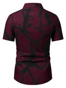 Manfinity Homme Men's Casual Daily Full Print Front Button Short Sleeve Shirt, Summer - Burgundy - View 2