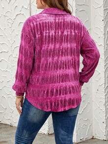 SHEIN LUNE Camicia in velluto con texture morbida, polsini elastici e bottoni a conchiglia, adatta per Thanksgiving, Capodanno e feste invernali - Fucsia - Visualizzare 2