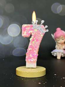 1支粉色皇冠儿童生日蜡烛，0-9数字蜡烛，蛋糕装饰蜡烛，手工闪光蜡烛，派对用品，皇冠主题粉色闪光创意数字0-9蜡烛，适合公主主题女孩派对、生日、婚礼、周年纪念日庆祝活动用品、礼物、毕业典礼 - 彩色 - 查看 23