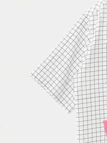 SWAVVY 男士休闲时尚街头标语格子印花宽松衬衫，夏季 - 白色 - 查看 4