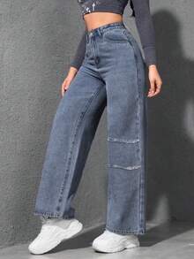 Pantalones baggy pantalones de mezclilla mujer pantalones cargo pantalones vaqueros de mujer pantalones de mujer>baggy baggy jeans mujer pantalones rectos - Gris - Ver 2