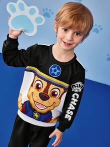 SHEIN | PAW Patrol 2 Stücke/Set Jungen Cartoon Welpen Verfolgung Muster Strick Rundhals Loose Kontrast Farbe Sweatshirt und Jogginghose Set, Herbst/Winter