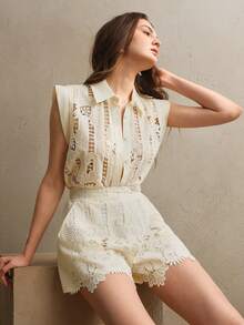 Anewsta 女士奢华复古刺绣蕾丝上衣和短裤套装
