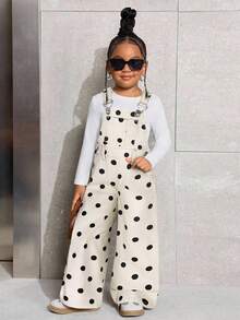 SHEIN Young Girls' Polka Dot Sleeveless Casual Denim Jumpsuit - Multicolor - View 5