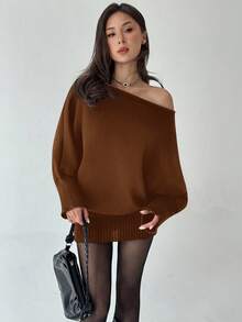 Aloruh Robe pull moulante à manches longues asymétrique polyvalente taille ajustée, style Y2K. Décontractée/Navette, esthétique américaine vintage pour l'automne/l'hiver - Acajou - Voir 7