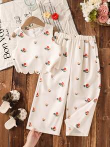 SHEIN 2pcs/Set Young Girl Ditsy Floral Sleeveless Top & Loose Casual Pants Set
