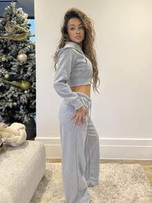 RebeccaVibe Women's Casual Front Tie Waist Loose Sweatpants, Suitable For Autumn/Winter, Everyday Wear And Back To School Women's Sportswear - Light Grey - View 5