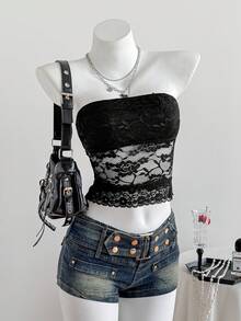 SHEIN EZwear Ladies Lace Tops - Black - View 6