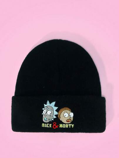 Rick and Morty X SHEIN 1pc Knitted Beanie Hat With Cartoon Figure Embroidery, Fashionable Street Riding Gift Choice
