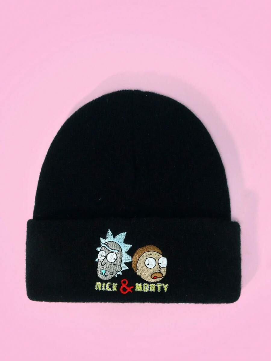 Rick and Morty X SHEIN 1顶卡通人物刺绣针织帽，时尚街头骑行礼物之选 - A - 查看 1