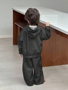 Dazy Kids 2pcs/Set Young Boys' Loose Casual Denim Jacket And Straight Leg Jeans Outfit, Autumn Spring - Dark Grey - View 6