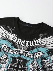 ROMWE MEN Men's Casual Printed Short Sleeve T-Shirt Spring/Summer - Black - View 2