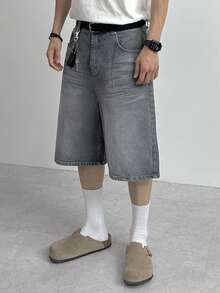 DAZY Men's Washed Distressed Grey Denim Shorts, Summer - Grey - View 5