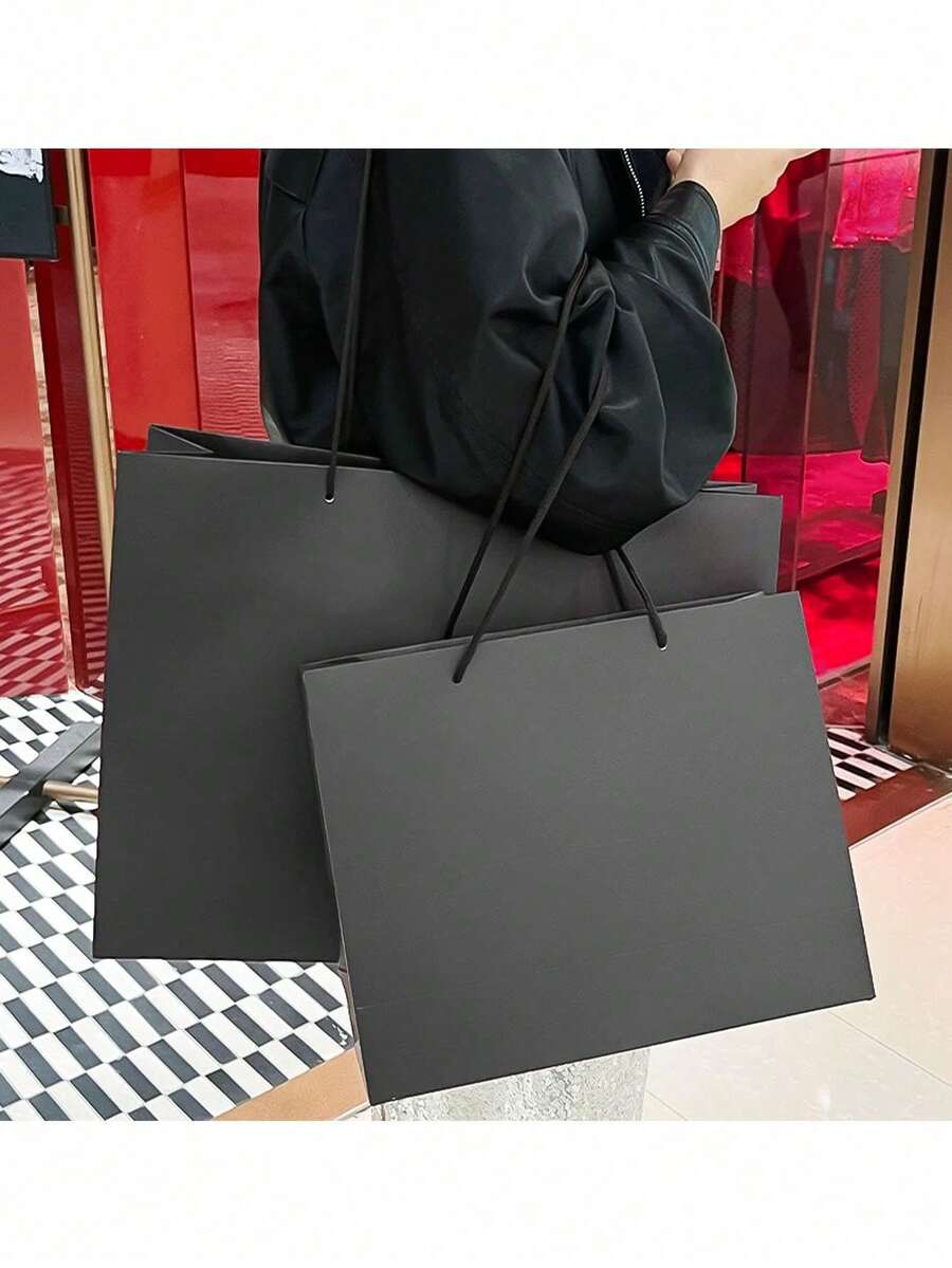 1/5/10个装多尺寸黑色礼品袋、节日礼品袋、服装包装袋、购物袋、手提袋 - 黑色 - 查看 1