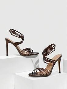 CUCCOO SZL 女士时尚百搭优雅通勤高跟凉鞋 - 咖啡棕 - 查看 2