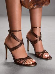 CUCCOO SZL 女士时尚百搭优雅通勤高跟凉鞋 - 咖啡棕 - 查看 10