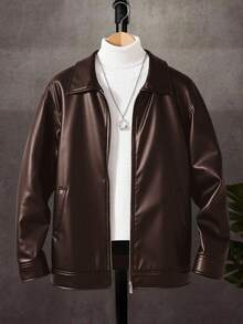 SHEIN Casual Loose Lapel Jacket For Teen Boys - Brown - View 2