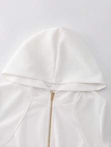 Franclia 女士白色休闲拉链连帽短袖卫衣，收腰设计，白色上衣，女士休闲上衣，夏季度假，女士健身上衣，女士运动服，嘉年华女士服装，女士节日服装，春季，夏季上衣，夏季度假，春夏季节服装，时尚休闲通勤装，商务办公装，百搭时尚日常休闲装，都市教师职业装 - 白色 - 查看 4