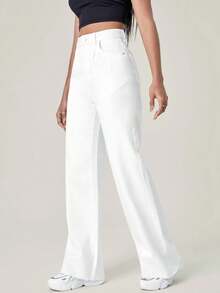 Jeans Pantalones de mujer pantalones vaqueros pantalones anchos pantalones de mezclilla mujer pantalones baggy pamtalones mujer pantalones de mujer mezclilla pantalones de mujer curvy - Blanco - Ver 2