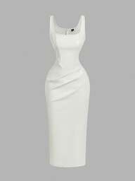 SHEIN MOD Damen einfarbiges minimalistisches ärmelloses figurbetontes PU-Kleid, Alltagskleidung