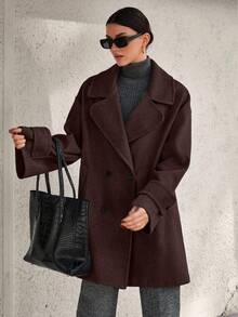 EURMUSE Oversized Boxy Double-Breasted Overcoat - Chocolate Brown - View 8