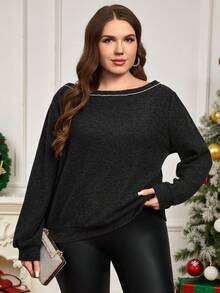 EMERY ROSE Bluza damska w jednolitym kolorze, z ukośnymi ramionami i długim rękawem, luźna i swobodna