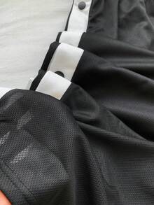 SHEIN EZwear Quần ống rộng cài nút tương phản đơn giản cho nữ - màu đen - Xem 5