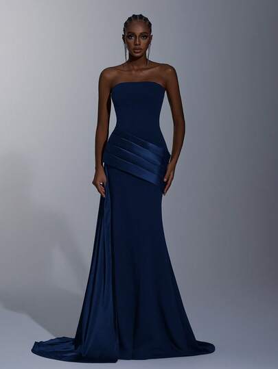 Elitara Thanh lịch, Lãng mạn, Thời trang, Tối giản, Màu tím đậm, Vải co giãn, Vải satin ghép mảnh, Phong cách, Kỳ nghỉ, Du lịch, Tiệc sinh nhật, Sự kiện cưới, Váy dạ hội trang trọng