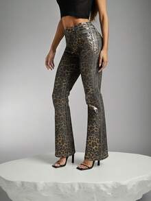 Denimoi 女士豹纹口袋喇叭牛仔裤 - 彩色 - 查看 8