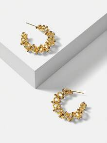 MOTF PREMIUM أقراط حلقية أنيقة مطلية بالذهب عيار 18 قيراط بسلسلة حلزونية مخلبية - ذهبي أصفر - مشاهدة 8