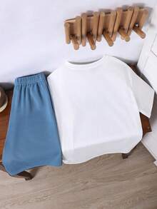 SHEIN 2pcs Kids/Tween Boys Casual Everyday Comfortable Printed Crew Neck Short Sleeve T-Shirt And Shorts Knit Set,Kids - Multicolor - View 5