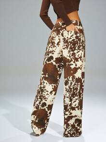 Denimoi 女士前扣口袋印花休闲裤，日常穿着 - 彩色 - 查看 3