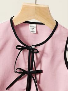 SHEIN 两件套少女纯色针织无袖上衣和打底裤休闲套装 - 藕粉色 - 查看 10