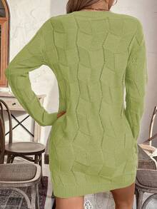 EMERY ROSE Vestido de suéter de punto holgado y casual con cuello redondo y mangas largas de caída de hombros, para otoño/invierno - Verde Oliva - Ver 2