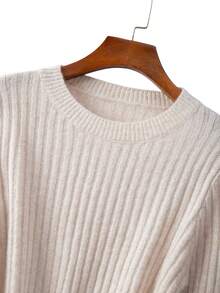 GlowEve CURVE 大码女式纯色圆领长袖毛衣和针织中长裙休闲套装，秋冬 - 杏色 - 查看 7