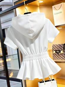 Franclia 女士白色休闲拉链连帽短袖卫衣，收腰设计，白色上衣，女士休闲上衣，夏季度假，女士健身上衣，女士运动服，嘉年华女士服装，女士节日服装，春季，夏季上衣，夏季度假，春夏季节服装，时尚休闲通勤装，商务办公装，百搭时尚日常休闲装，都市教师职业装 - 白色 - 查看 2