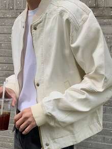 DAZY 男士纯白色夹克，饰有撞色条纹，秋季款 - 白色 - 查看 12