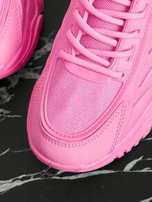 SHEIN X Lucía Bellido Vate CUCCOO Solid Color Breathable Lace-Up Chunky Sneakers, Fashionable Casual Shoes