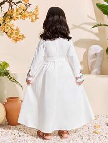 Sparklyn Vestido de fiesta elegante con estampado floral y mangas acampanadas para niña - Multicolor - Ver 2