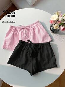 Comfortcana 2pcs Women Linen Striped Shorts,Shorts For Summer - Multicolor - View 8