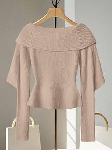 GlowEve 新款女士套头毛衣，欧美风格，百搭简约时尚针织上衣 - 卡其色 - 查看 2